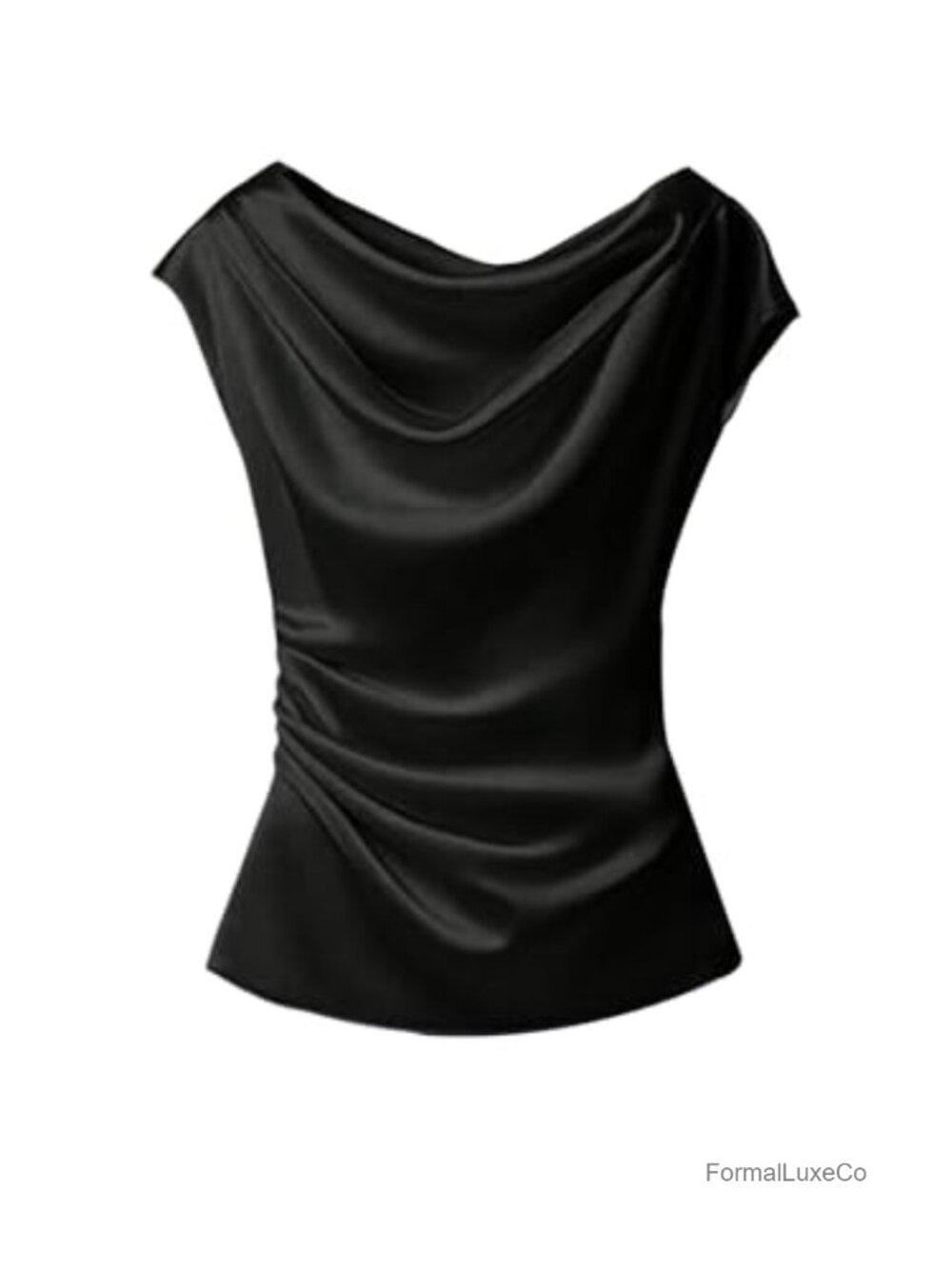Satin Blouse Ruched Cowl Neck Elegant Shirt Summer Tops Work Office